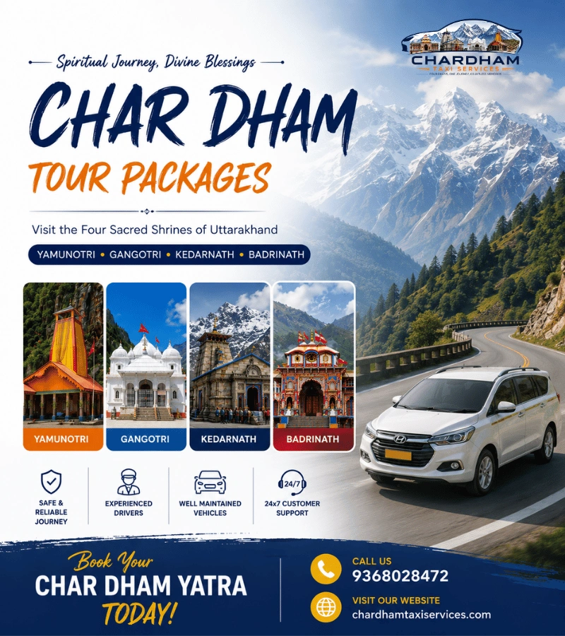 Char Dham Taxi Package covering Yamunotri, Gangotri, Kedarnath and Badrinath
