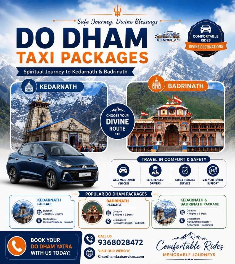 Do Dham Taxi Package covering Kedarnath and Badrinath