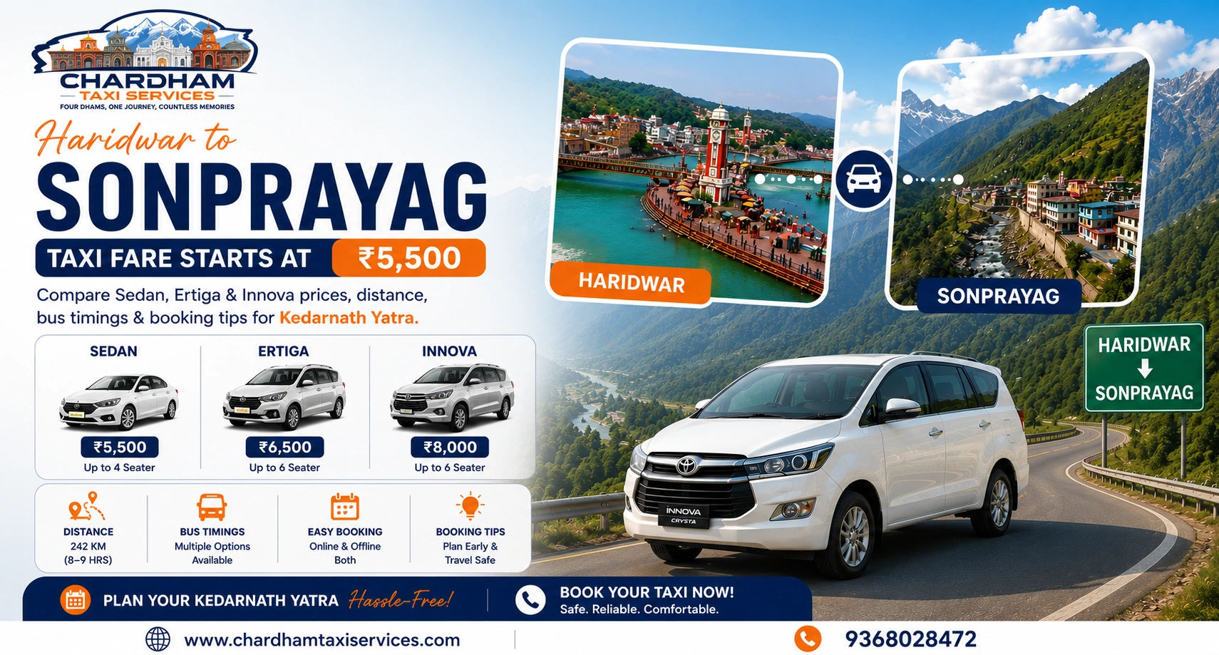 haridwar to sonprayag taxi fare