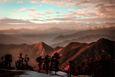 Snow-covered peaks surrounding the Kedarnath valley