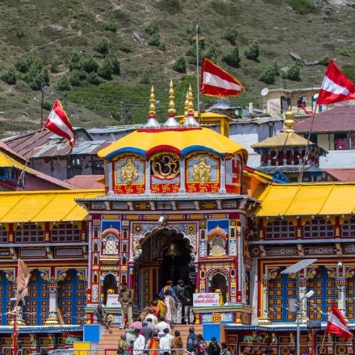 Badrinath Temple on the bank of the Alaknanda river